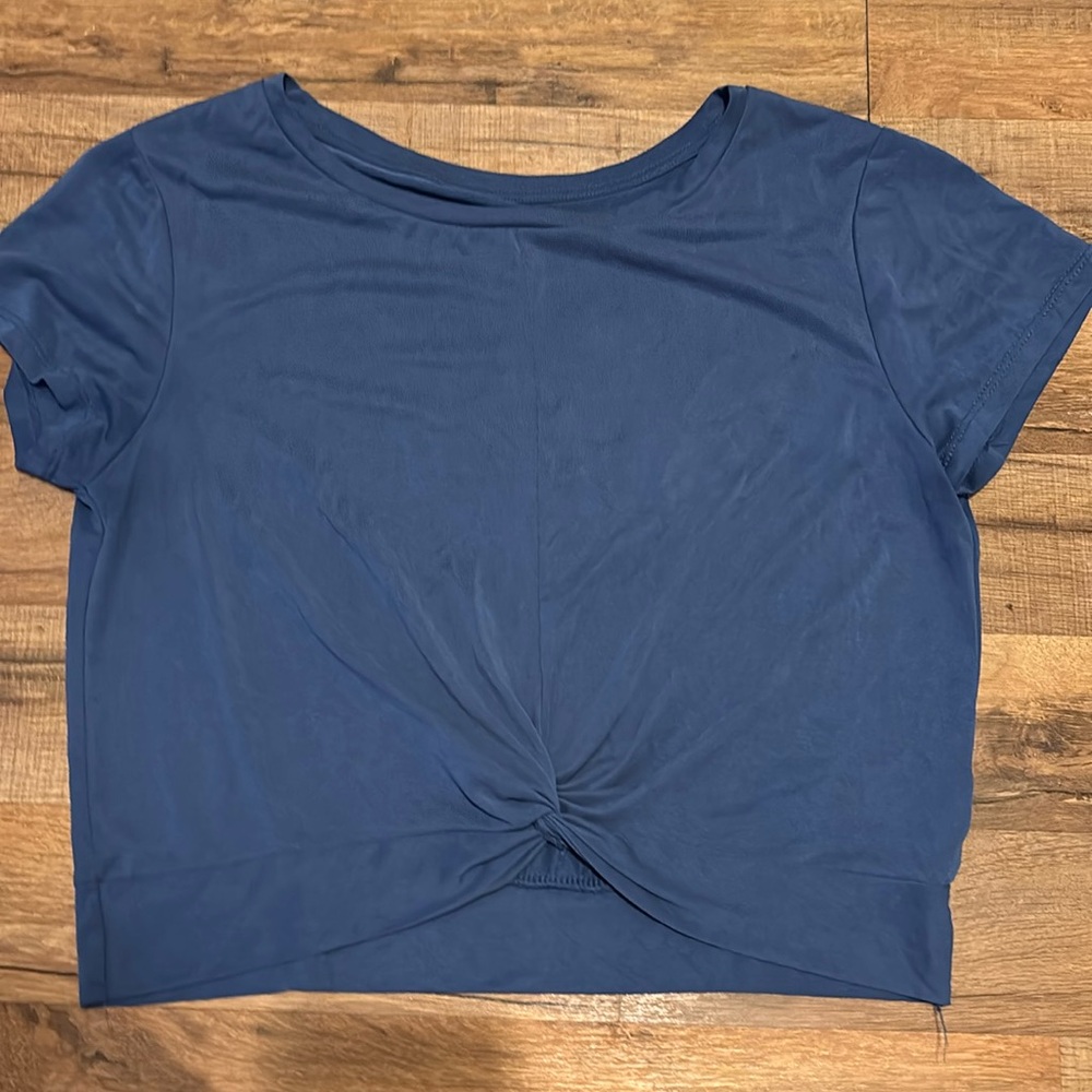 Zyia Blue Modal Blend Twist Front Tee size L